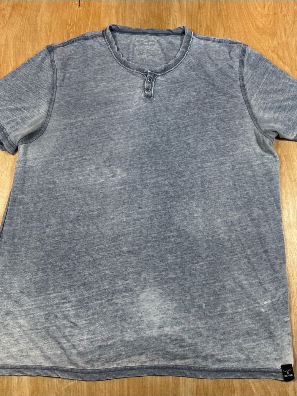 Lucky Brand Venice Burnout Mens Gray Henley Button Short Sleeve T-Shirt Size L